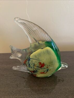 Hand-Blown Art Glass Angel Fish Paperweight Figure Murano Style 4”